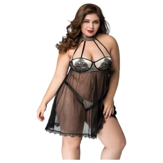JSY 066 - babydoll súprava - čierna (XL-2XL)