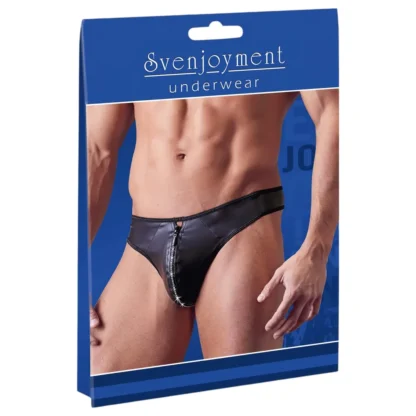 Svenjoyment - pánske tangá lesklé so zipsom a kamienkami - čierne