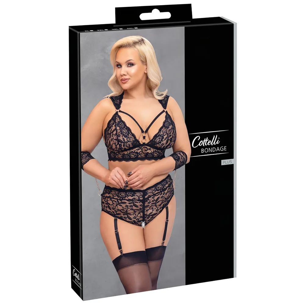 Cottelli Bondage Plus Size - čipkovaná podprsenka sada (čierna)