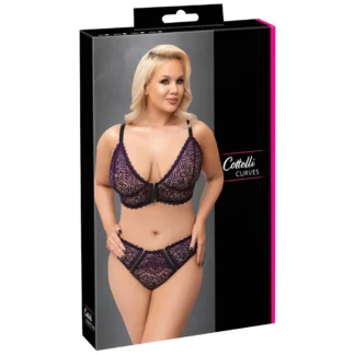Cottelli Plus Size - priesvitný vzorovaný podprsenkový set (fialový)