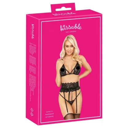 Kissable - bozkávatelný set s podprsenkou a pásom (čierna)