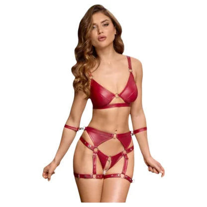 Cottelli Bondage - Lesklý set podprsenky a putá (červené)