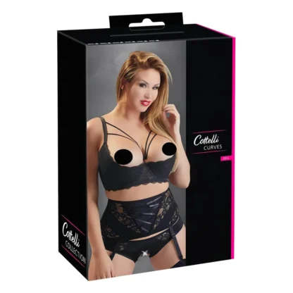 Cottelli Plus Size - podprsenka s ramienkami a krúžkami na pozdvihnutie pŕs (čierna)