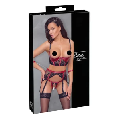 Cottelli Bondage - Matná, čipkovaná podprsenková súprava (červená)