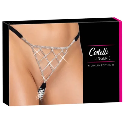 Cottelli - otvorené string tangá - strieborná ozdoba - čierne S-L