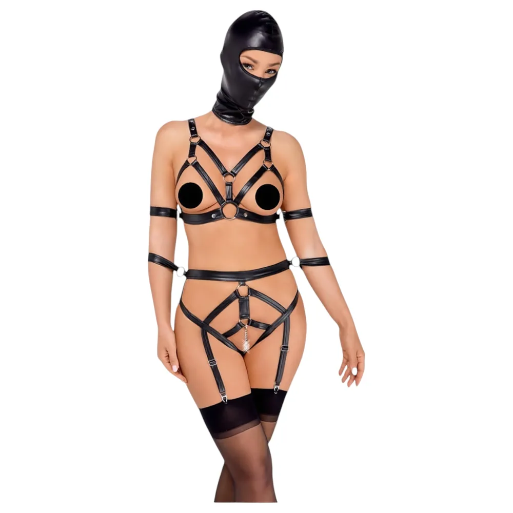 Bad Kitty - erotická súprava na telo s maskou - čierna