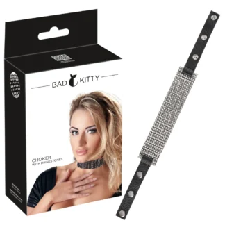 Bad Kitty - obojok so strassmi - čierny