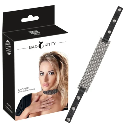 Bad Kitty - obojok so strassmi - čierny