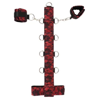 Bad Kitty - bondage sada ázijské putá na krk - červeno-čierna