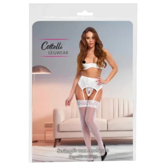 Cottelli - samodržiace pančuchy - s bielou čipkou - biele