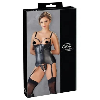 Cottelli Bondage - lesklý push-up top s putami (čierny)