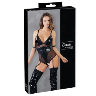 Cottelli Bondage - lesklé body s putami - čierne
