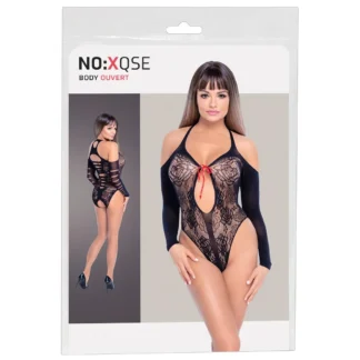 NO:XQSE - erotické body s mašľou - dlhý rukáv - čierne S-L