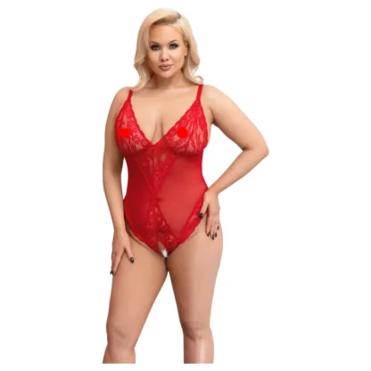 Cottelli Curves - priesvitné čipkované body (červené)