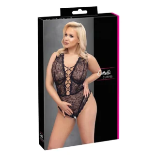Cottelli Curves - dámske body plus size - priehľadné s vzorom - čierne