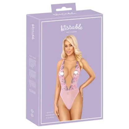 Kissable - čipkované body s ružovou výšivkou - ružová