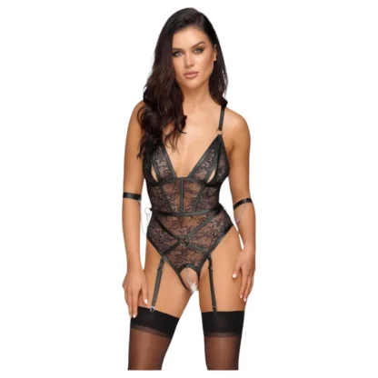 Cottelli Bondage - otvorený body s putami - čierny