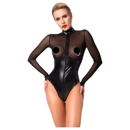 Noir - lesklé body s priesvitnou vložkou - čierne