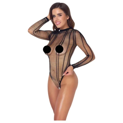 Cottelli - otvorený čipkovaný body - čierny - S-L