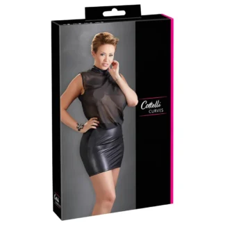 Cottelli Plus Size - erotické šaty - lesklý šifón - čierne