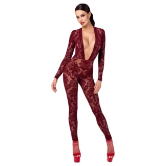 Noir Kink Royal - transparentný catsuit - červená
