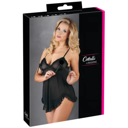 Cottelli - babydoll košieľka - čipkovaná, volánová - čierna