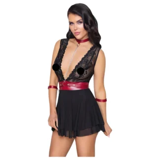 Cottelli Bondage - čipkované babydoll s golierom (čierne)