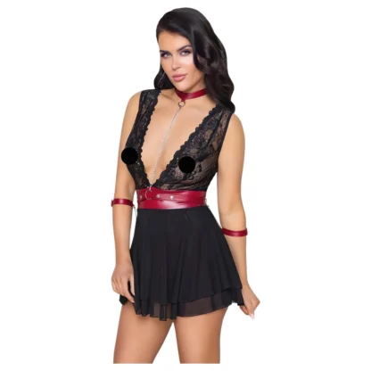 Cottelli Bondage - čipkované babydoll s golierom (čierne)