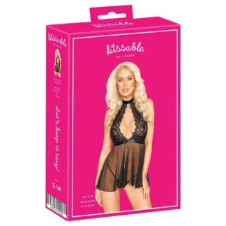 Kissable - babydoll s golierom - čipka - čierna