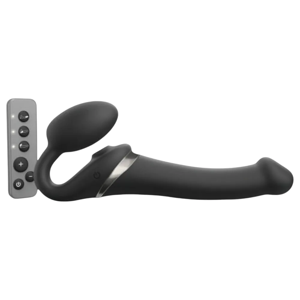 Strap-on-me - pripínací vibrátor s pulznými vlnami - čierny - veľkosť M