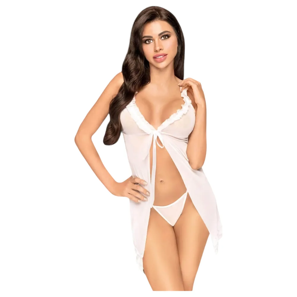 Penthouse - babydoll a tanga - priehľadné - biele