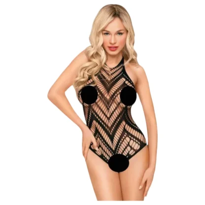 Penthouse Go Hotter - bodystocking s golierom - sieťované - čierne