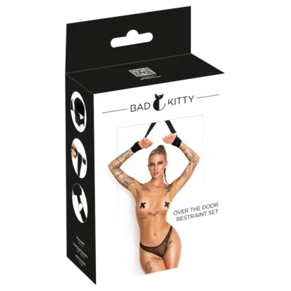 Bad Kitty - súprava pút na zápästia na dvere (čierna)