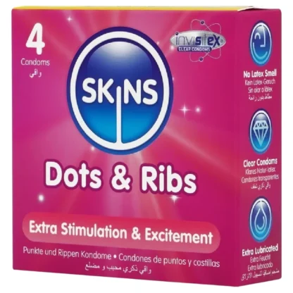 Skins - kondóm s drážkami a bodkami - 4 ks
