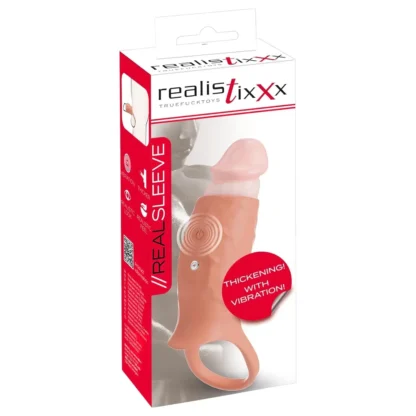 Realistixxx - vibračný otvorený návlek na penis - telová farba