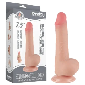 Sliding-Skin - dvojvrstvové dildo s prísavkou - 19,5 cm (telovej farby)