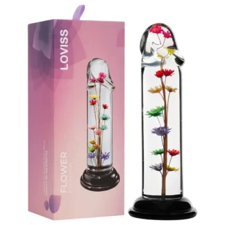 LOVISS Flower - hladké sklenené dildo (priehľadné)