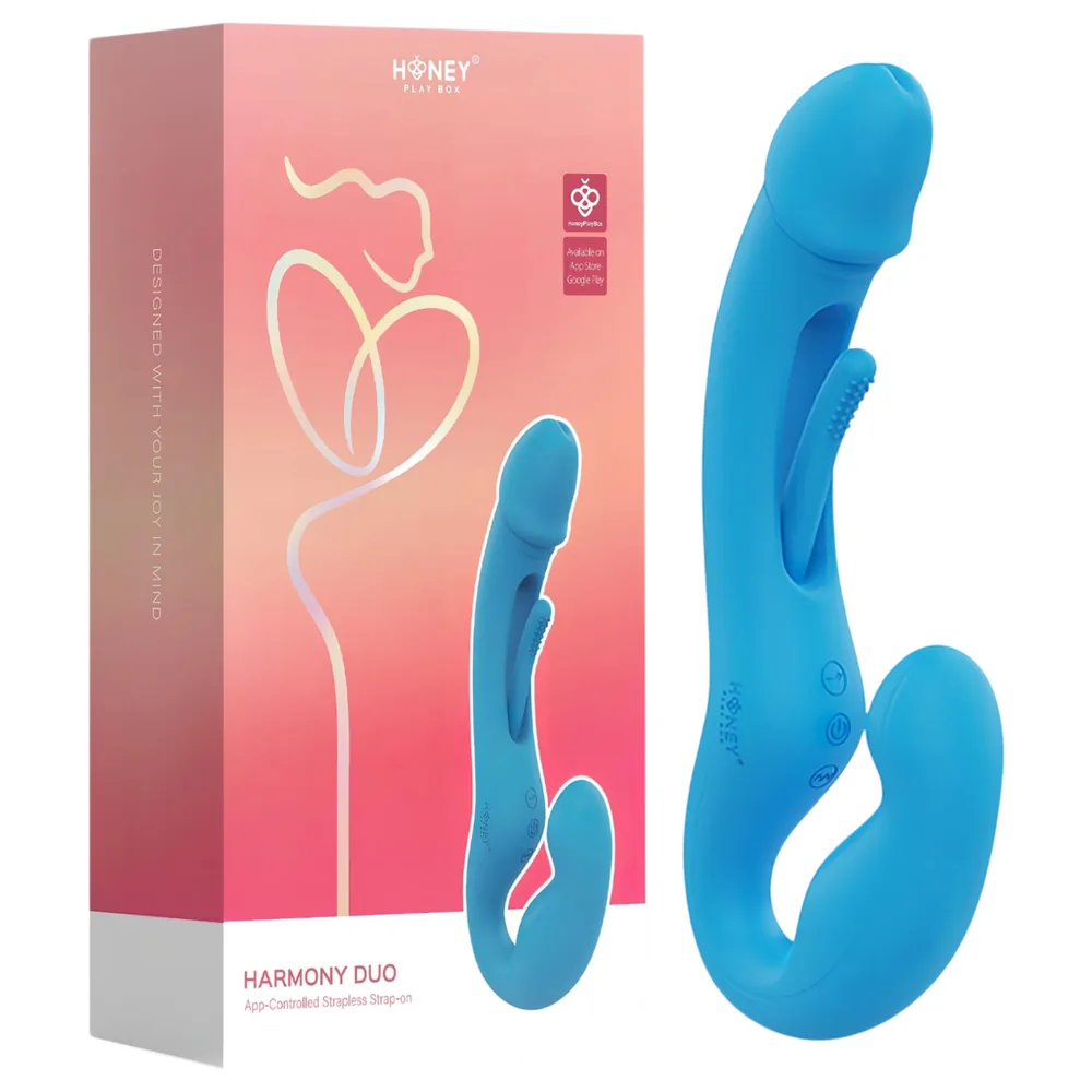Honey Play Box Harmony Duo - Aplikáciou ovládaný pripínací vibrátor s jazýčkom (modrý)