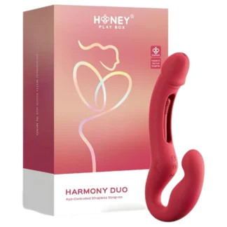 Honey Play Box Harmony Duo - Aplikáciou ovládaný pripínací jazýčkový vibrátor (červený)