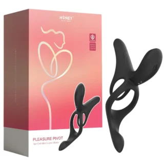 Honey Play Box Pleasure Pivot - Vibračný erekčný krúžok na penis a semenníky s ovládaním cez aplikáciu, pre mužov (čierny)