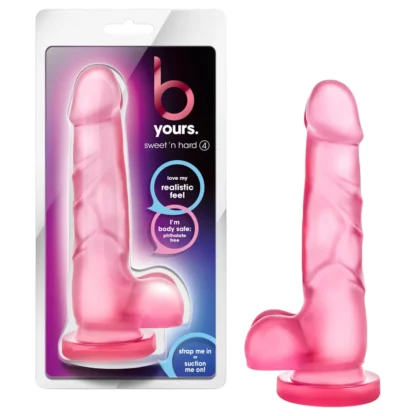 B Yours Sweet N Hard 4 - realistický dildó s semenníkmi - 18 cm - ružový