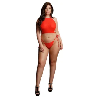 Le Désir - erotická súprava plus size - červená so štrasmi - XL-3XL