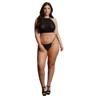 Le Désir Plus Size - erotická súprava so štrasmi - čierna XL-3XL