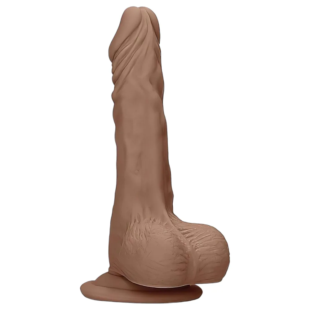 RealRock - realistický dildó s semenníkmi - 25 cm - tmavá prírodná farba