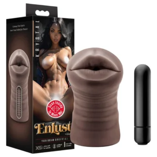 Enlust Krystal - vibračná umelá ústa - realistické vyhotovenie - hnedá