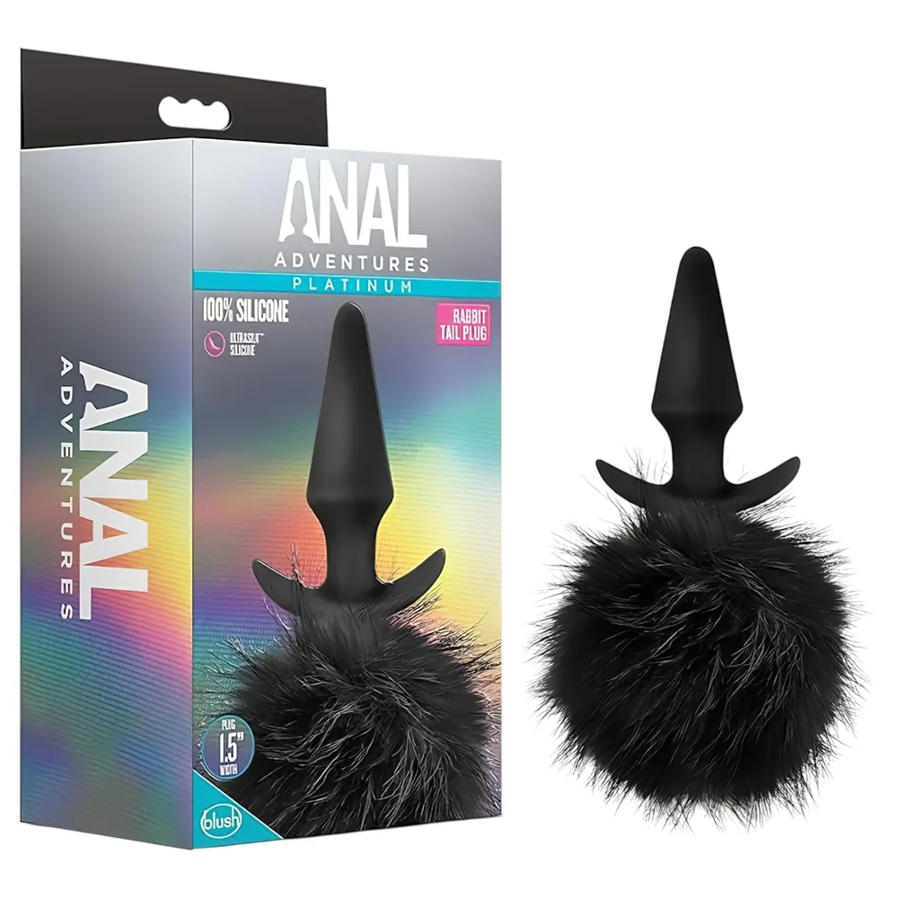 Anal Adventures Platinum - análna zásuvka so zajačím chvostom - čierna
