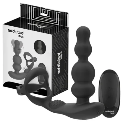 Addicted Toys - análny vibrátor s rotačnou hlavou a erekčným krúžkom - čierny