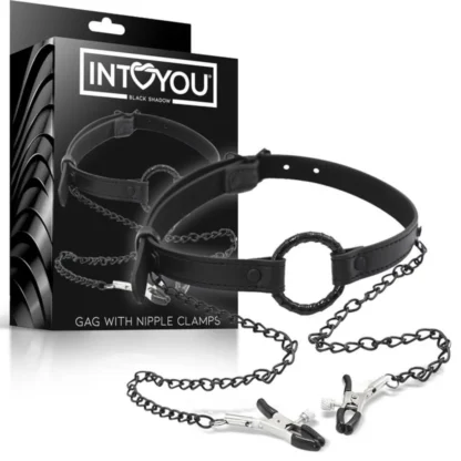 INTOYOU - ústny zverák s klipsami na bradavky - čierny