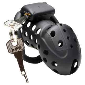 Master Series Lock Down - vetraná klietka na penis (čierna)