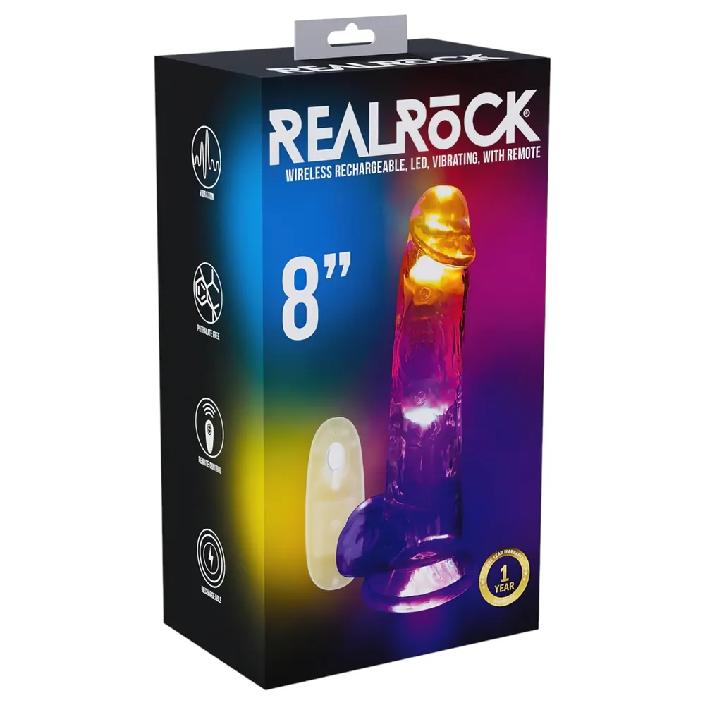 REALROCK - vibrátor s semenníkmi - svietiaci - 20 cm – Obrázok 2